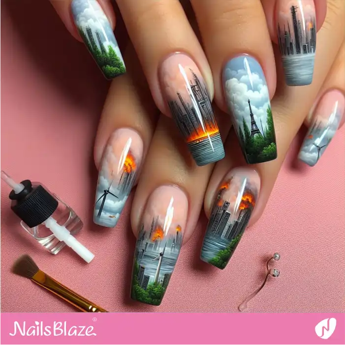 Fire and Floods Nail Design | Climate Crisis Nails - NB2662